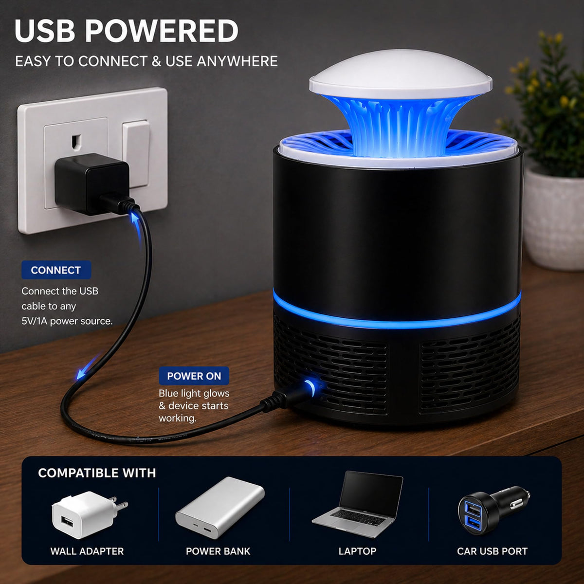 USB Mosquito Trap Lamp | Pack of 2 | UV LED Insect Killer with Suction Fan | Chemical-Free Fly & Bug Repellent