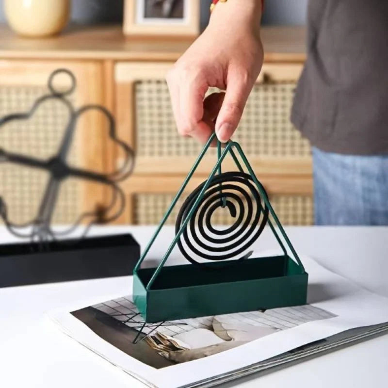 Triangle-Shaped Iron Mosquito Coil Holder | Creative Hanging & Standing Incense Burner | Durable Metal Design